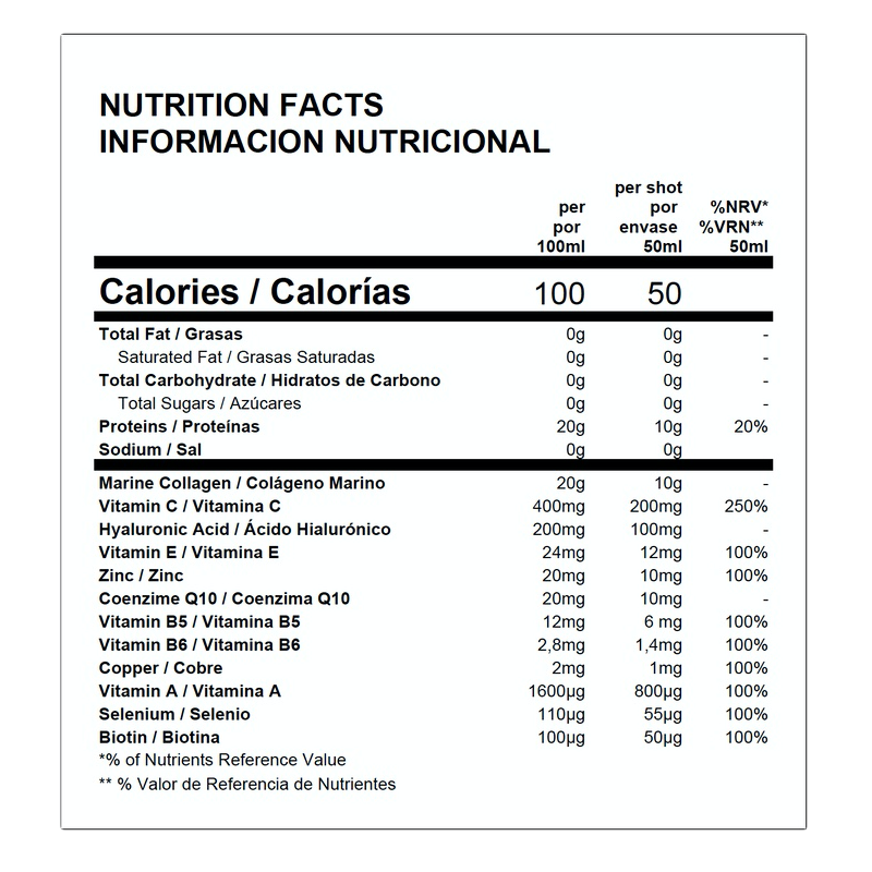 Información nutricional SKIN FORMULA